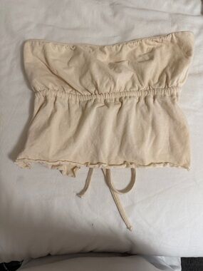 Strapless Cream Crop Top with Drawstring